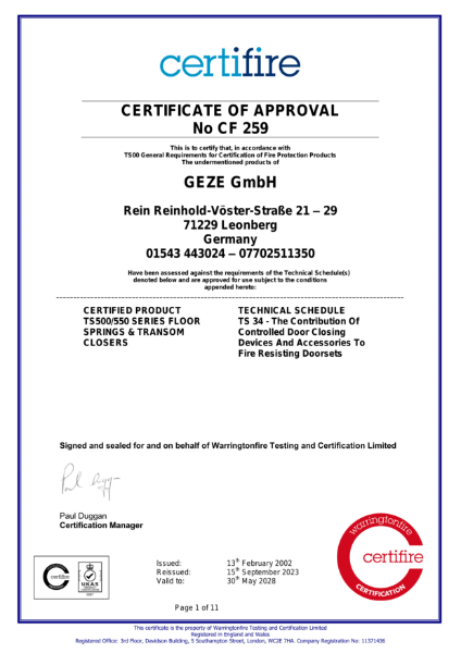 Certificate: CF 259