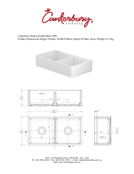 Canterbury Shaker SDB800 Technical drawing