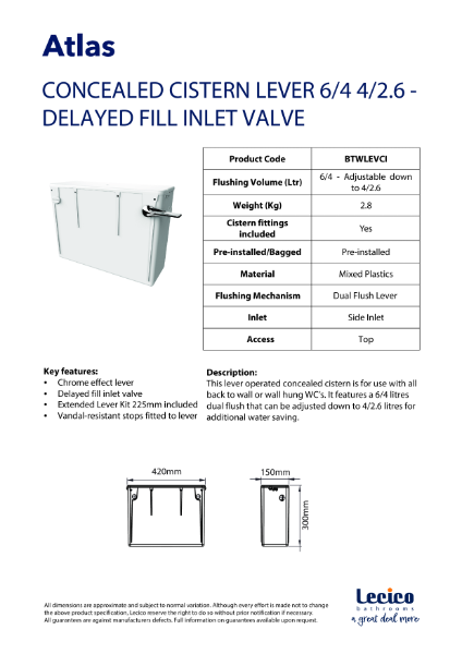 Atlas Lever Operated Concealed Cistern