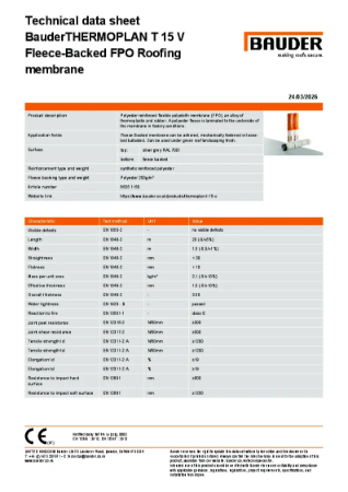 BauderTHERMOPLAN T 15 V Fleeced-Backed FPO Roofing membrane (Silver Grey)