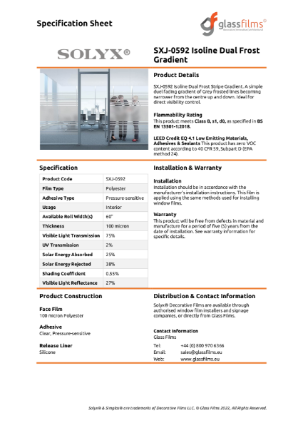 SXJ-0592 Isoline Dual Frost Gradient Specification Sheet