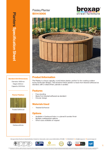 Paisley Planter Specification Sheet