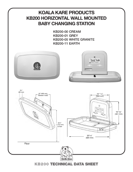 Koala Kare Products - KB200 Horizontal Wall Mounted Baby Changing Station