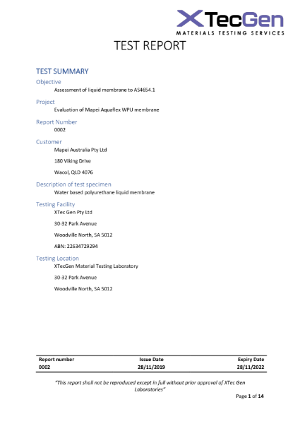 Aquaflex WPU AS 4654.1 Certification