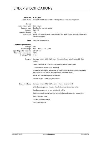 miscea KITCHEN Standard for Bottle (without water flow regulator) - Article no. KCR4S2NC0