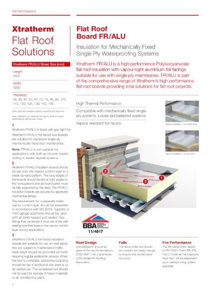 Insulation for Mechanically Fixed Single Ply Waterproofing Systems (FR/ALU)