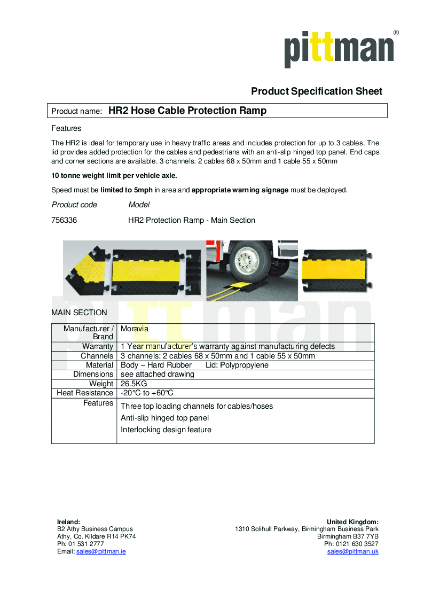 HR2 Cable Ramp - Spec Sheet