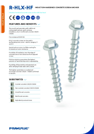 Rawlplug®  HLX Concrete Screw, Hex Head - Technical Data Sheet