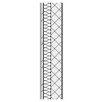 Ceramic panel with metal frame, weather barrier, insulation, concrete block and plaster lining