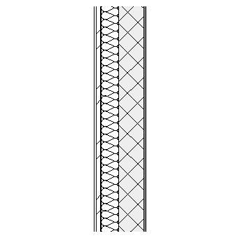 Ceramic panel with metal frame, weather barrier, insulation, concrete block and plaster lining