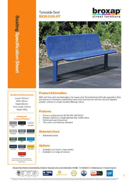 Tyneside Seat Specification Sheet