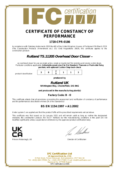 TS.11205 - BS EN 1154 - UKCA - Certificate of Constancy of Performance - IFC