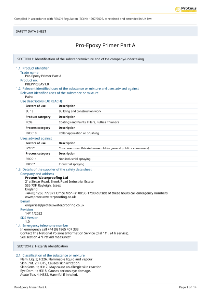 Safety Data Sheet - Pro-Prime® Epoxy (Part A)
