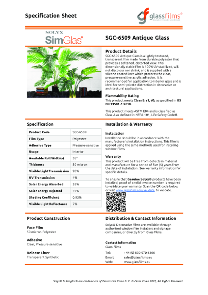 SGC-6509 Antique Glass Specification Sheet