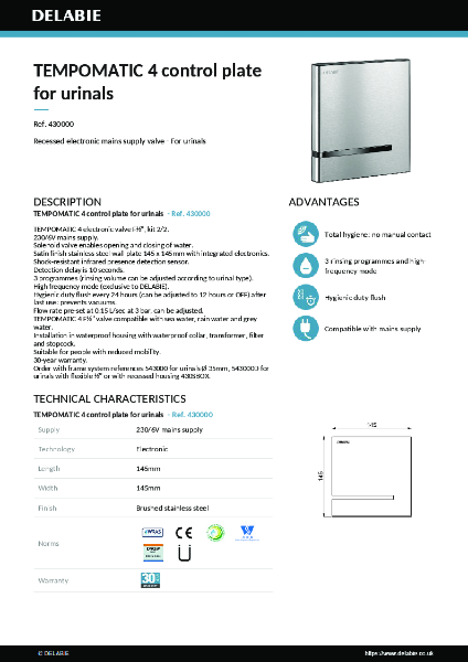TEMPOMATIC 4 for Urinals 430000 data sheet