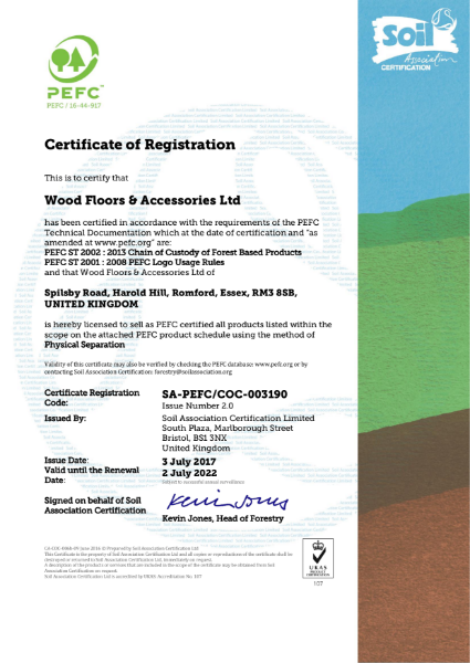 WFA Certificate PEFC