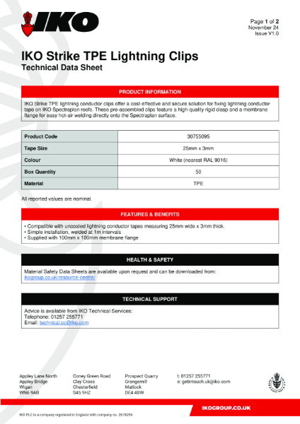 Technical Data Sheet (TDS) - IKO Strike TPE Lightning Clips