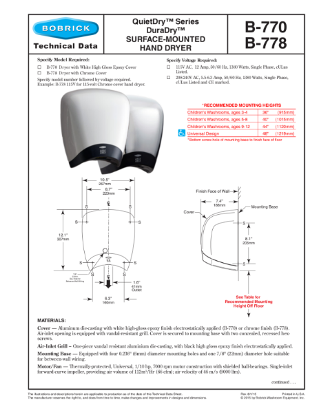 QuietDry™ Series DuraDry™ Surface-Mounted Hand Dryer - B-770 & B-778