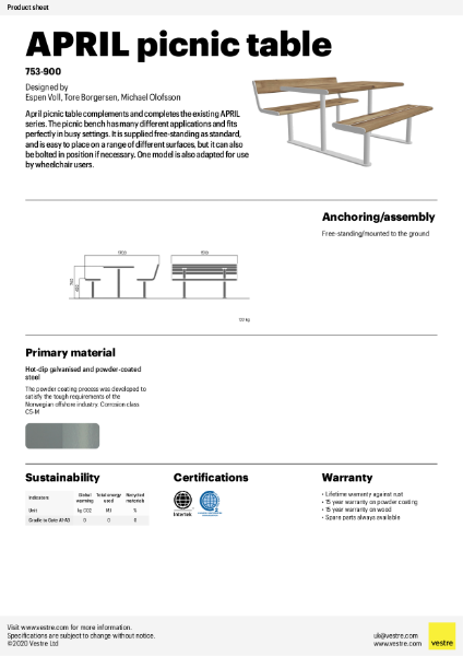 APRIL Picnic Table - 753-900