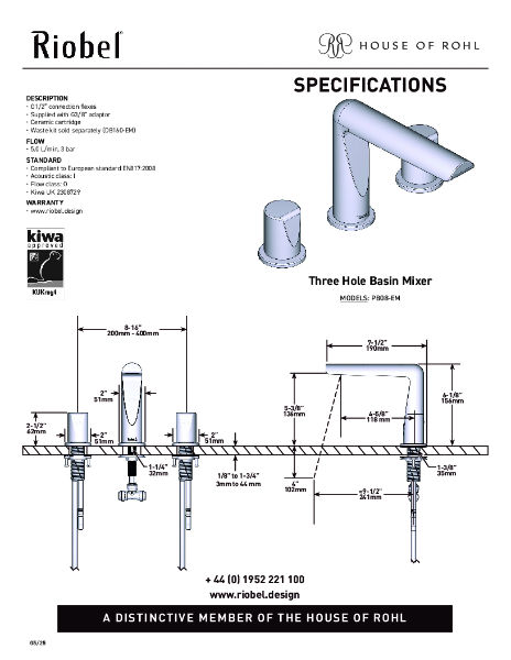 Parabola 3 Hole Basin Mixer - PDS