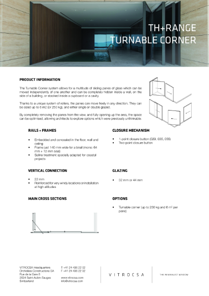 Vitrocsa TH+ RANGE Turnable Corner Window System Data Sheet