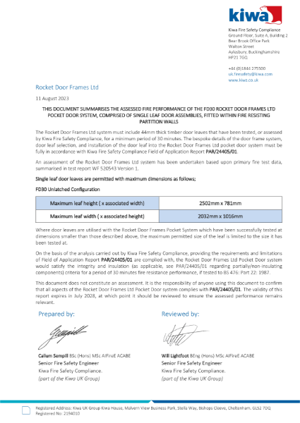 Kiwa Fire Certificate 