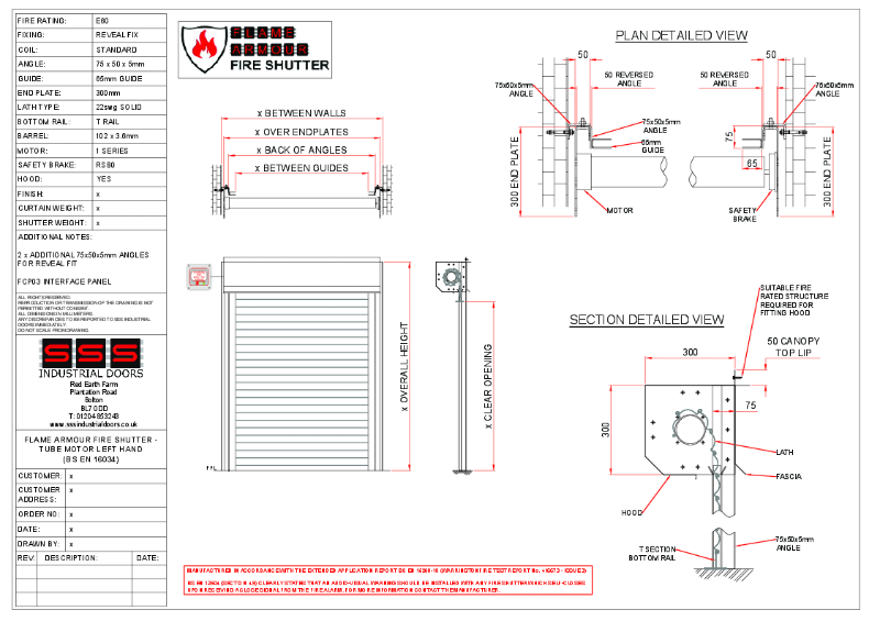 Flame Armour Fire Shutter - Tube Motor LH Masonry Reveal Fix
