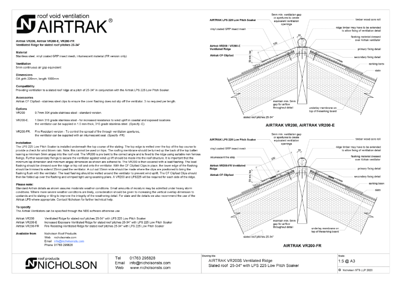 AIRTRAK VR250S 25-34 degs slate on sarking