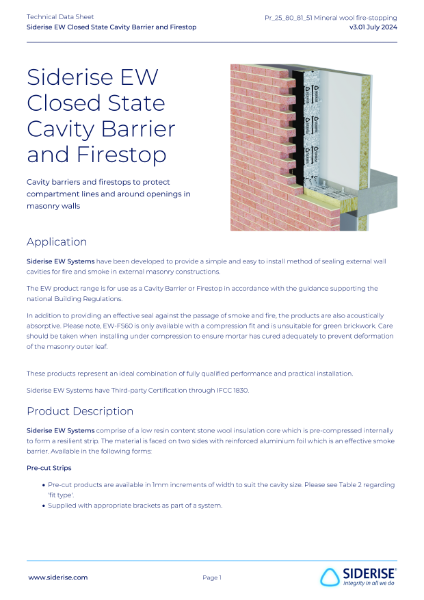 Siderise EW Closed State Cavity Barrier and Firestop Technical Datasheet v3.01