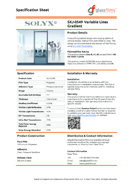 SXJ-0549 Variable Lines Gradient Specification Sheet