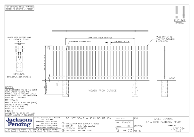 Drawing - Barbican fence 1.5 m high