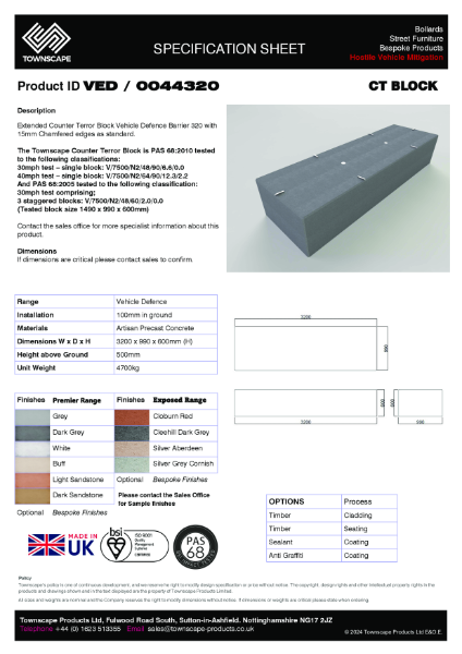 3200 X 990 X 600 Extended CT Block Specification Sheet VED0044320