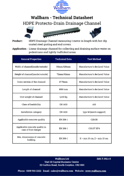 Datasheet - HDPE Protecto-Drain Drainage Channel