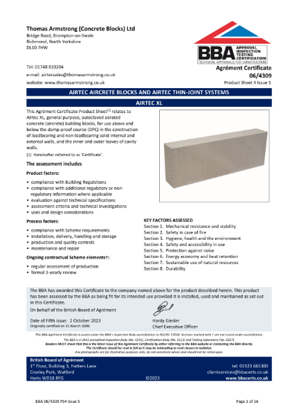 Airtec XL Wall Blocks - BBA Certificate