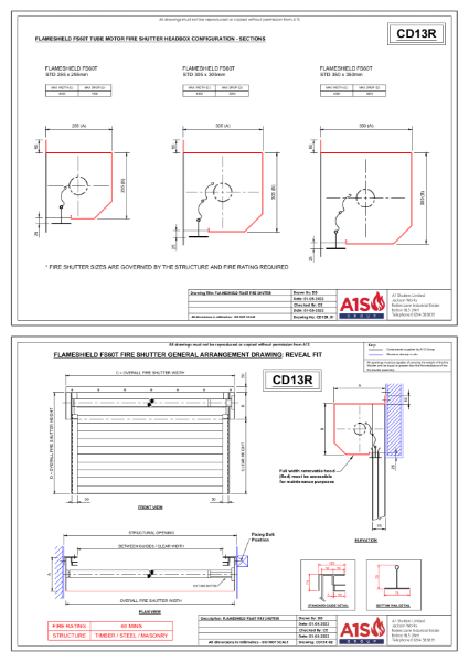 Flameshield Fire Shutter 60 T Reveal Fit Drawing