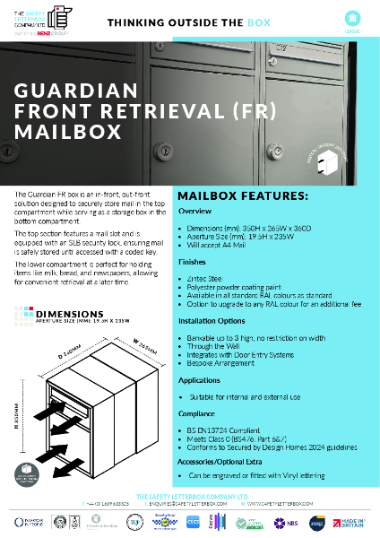 Guardian 3CL Front Retrieval Mailbox Datasheet
