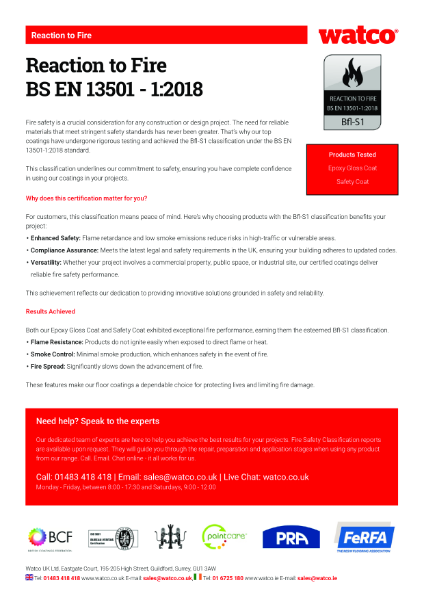 Reaction to Fire - BS EN 13501 - 1:2018