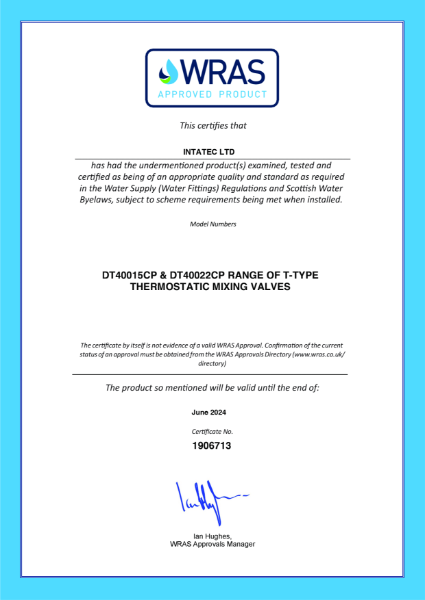 WRAS Certificate - 1906713 - DT40015CP & DT40022CP