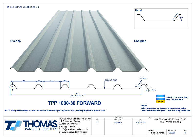 000008 - 1000-30 FORWARD NO RIBS - Profile drawing