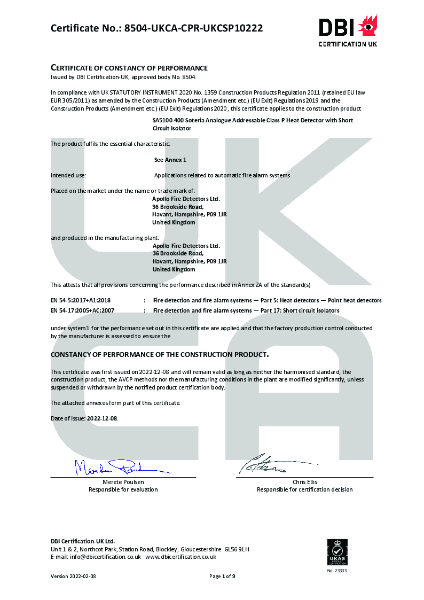 Certificate of constancy of performance