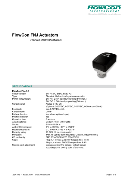 FNJ Failsafe Actuator for ½"-40" PICVs
