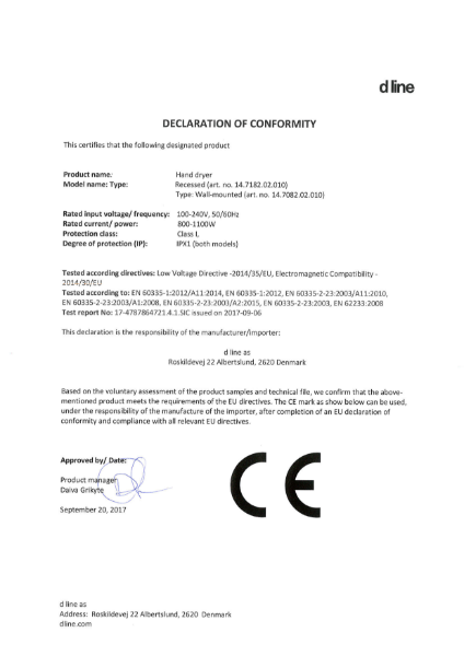 Hand dryer (QA Certificate)