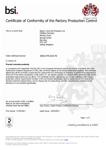 BSI - Factory Production Control Certificate