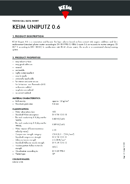 Keim Universal Render Fine (Uniputz 0.6) Technical Data Sheet