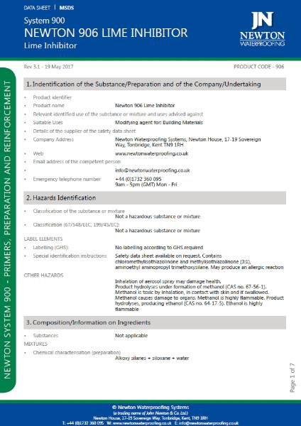 CDM 906 Lime Inhibitor Safety Data Sheet