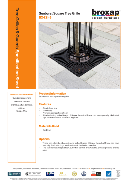 Sunburst Square Tree Grille Specification Sheet