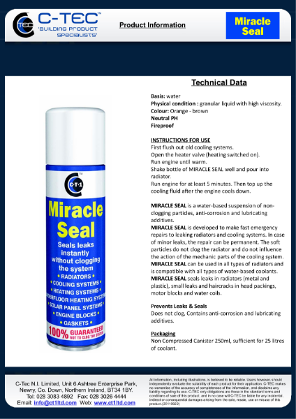 Miracle Seal Product Information Sheet