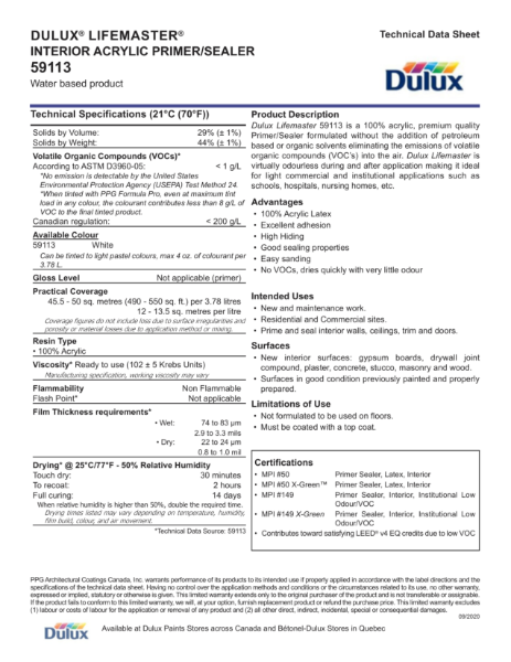Dulux® Lifemaster® Interior Acrylic Primer/Sealer 59113