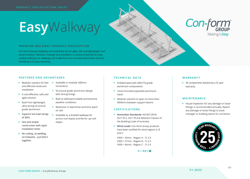 Standard Walkways Technical Specification Sheet