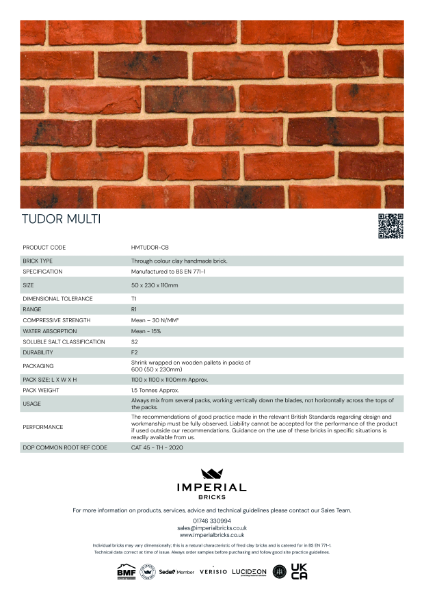 Imperial Bricks Tudor Multi Data Sheet